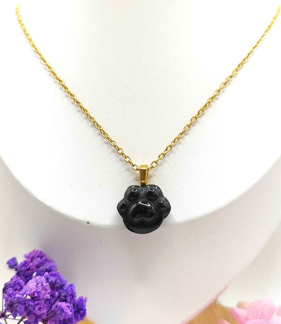 Collier doré en Obsidienne patte de chat
