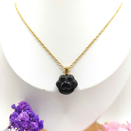 Collier doré en Obsidienne patte de chat