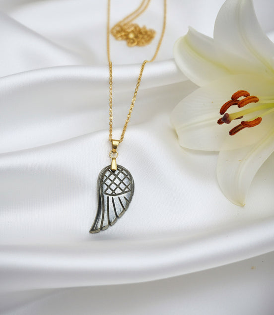 Collier "plume de Pyrite" doré ou argenté, mixte