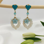 Boucles d’oreilles turquoise doré, amazonite, polymère, fleur