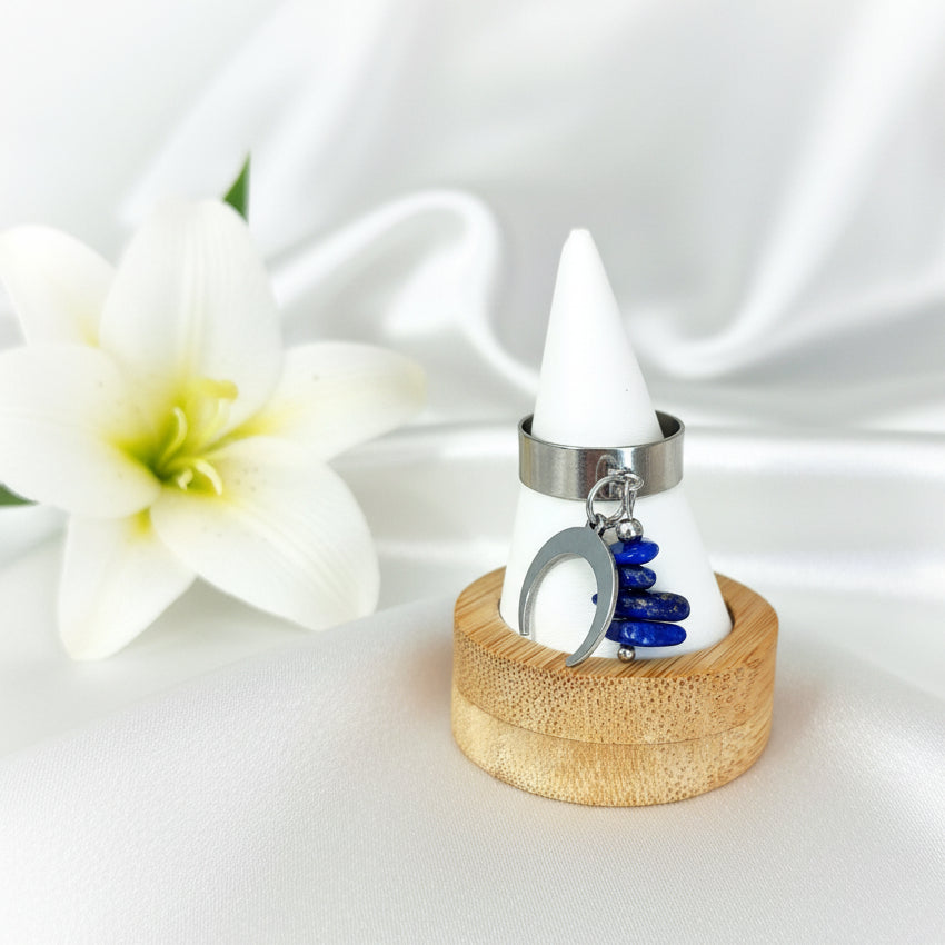 Bague doré, argenté, au choix perle de pierre et acier ajustable