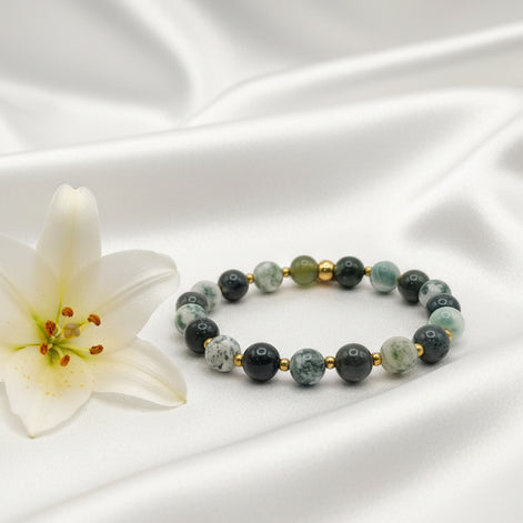 bracelet en pierres agate mousse sur mesure