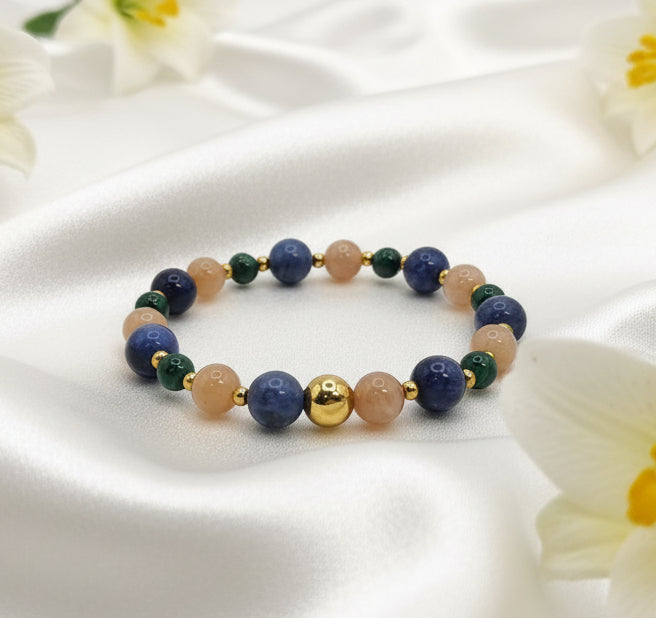 Bracelet Relation épanouie Pierre de Lune, Sodalite & Malachite
