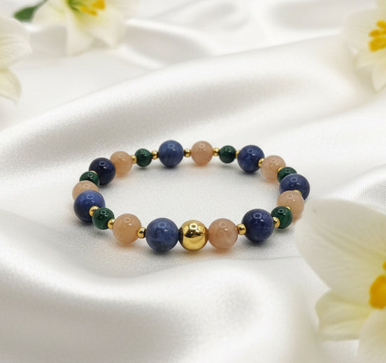 Bracelet Relation épanouie Pierre de Lune, Sodalite & Malachite