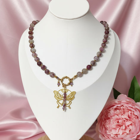 collier de perles tourmaline rose amour de soi