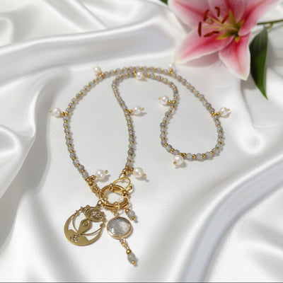 collier sautoir labradorite perle d 'eau douce