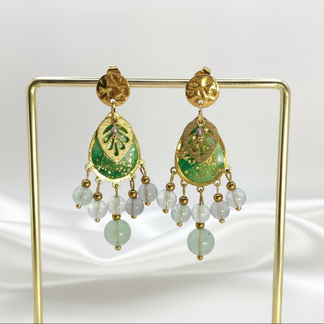Boucles d’oreilles en Fluorite, Vert Doré