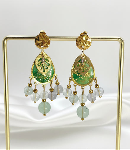 Boucles d’oreilles en Fluorite, Vert Doré