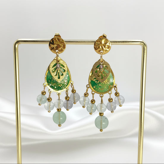Boucles d’oreilles en Fluorite, Vert Doré