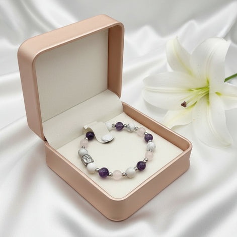 Bracelet améthyste howlite quartz rose