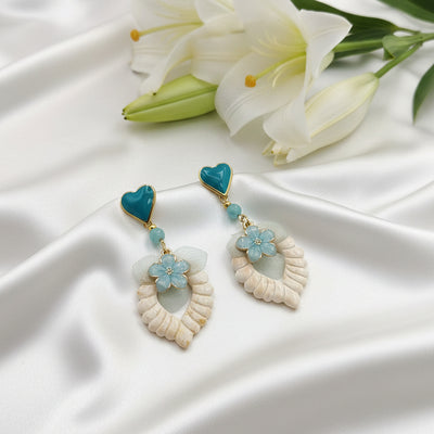 Boucles d’oreilles turquoise doré, amazonite, polymère, fleur