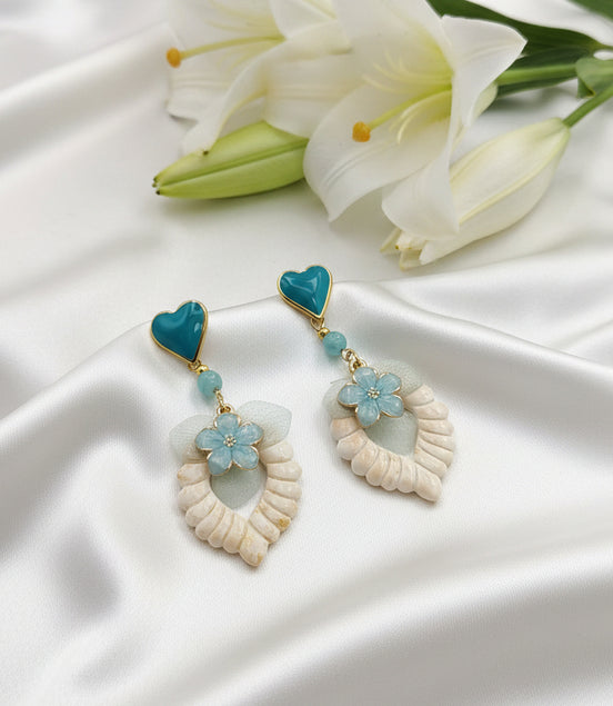 Boucles d’oreilles turquoise doré, amazonite, polymère, fleur