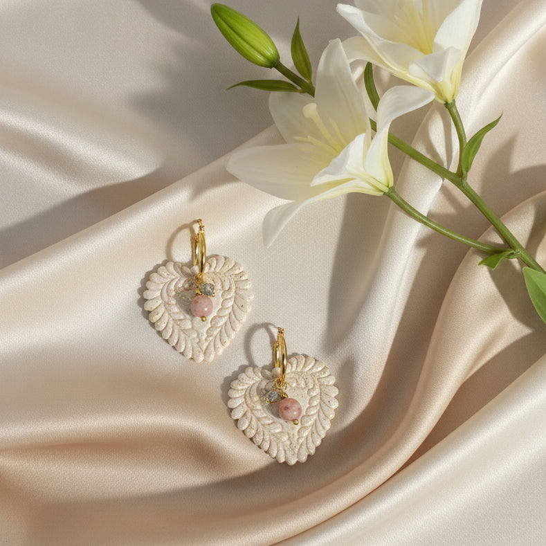 boucles d oreilles coeur et rodochrosite