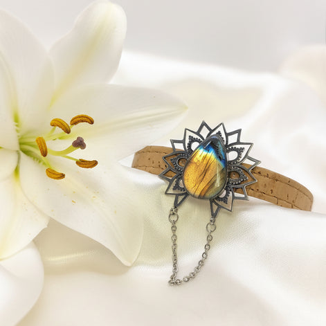 bracelet labradorite liège de qualité mandala