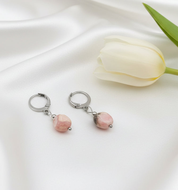 Boucles d'oreilles en acier inoxydable et pierre 