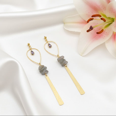 Boucles d’Oreilles Dorées Élégance et Labradorite