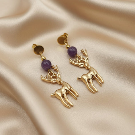 Boucles d'oreilles Cerf en labradorite, améthyste