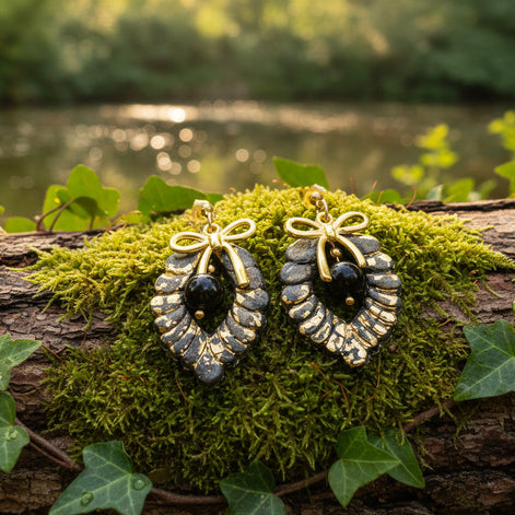 Boucles d'oreilles noire et or et tourmaline noire