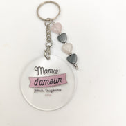 Porte-clés “Mamie d amour” coeur de Quartz Rose hématite