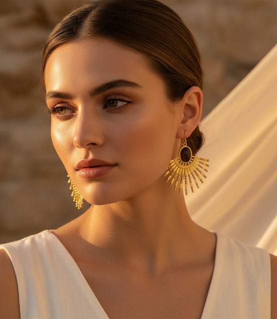 boucles d oreilles dorée oeil de tigre