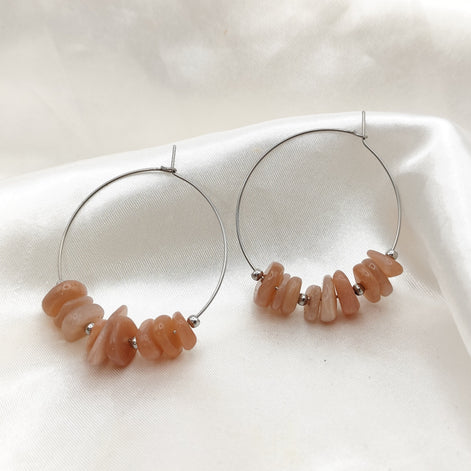 Boucles d'oreilles créoles en pierres et en acier inoxydable au choix
