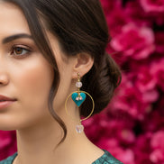 Boucles d'oreilles dorées coeur, quartz rose