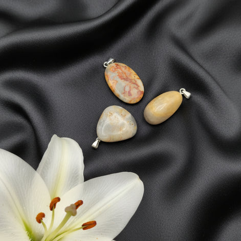 Pierre, boucles coeur, pendentif en agate crazy lace