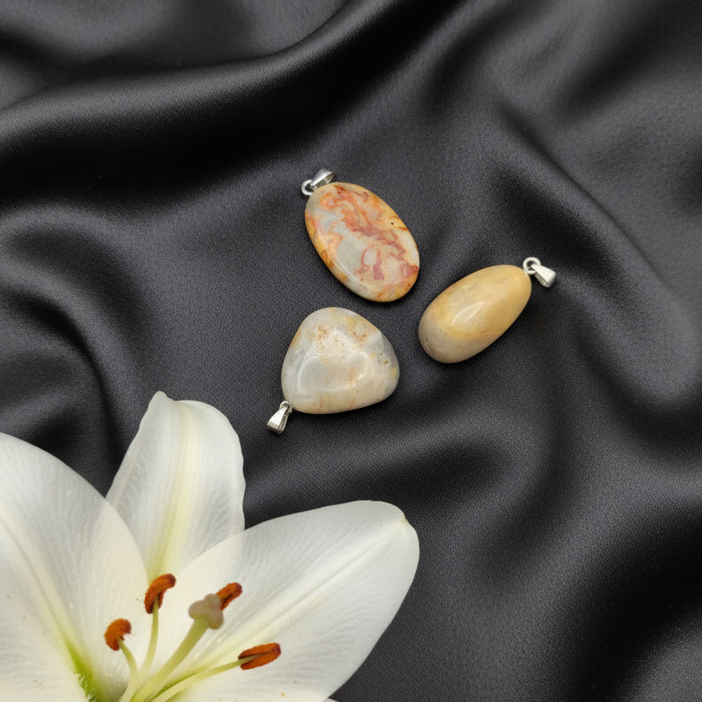 Pierre, boucles coeur, pendentif en agate crazy lace