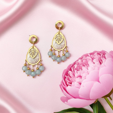 boucles d oreilles doré artisanale en pierres