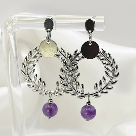 Boucles d'oreilles Césaria Doré ou argenté, Améthyste ou labradorite
