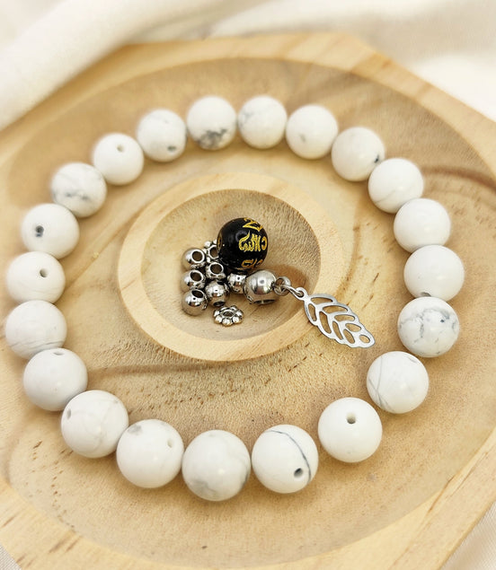 Kit Bracelet en perle d'howlite et feuille paix et équilibre