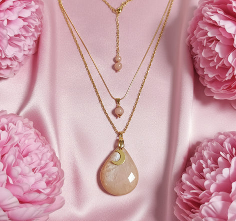 Double Collier doré en pierre de lune