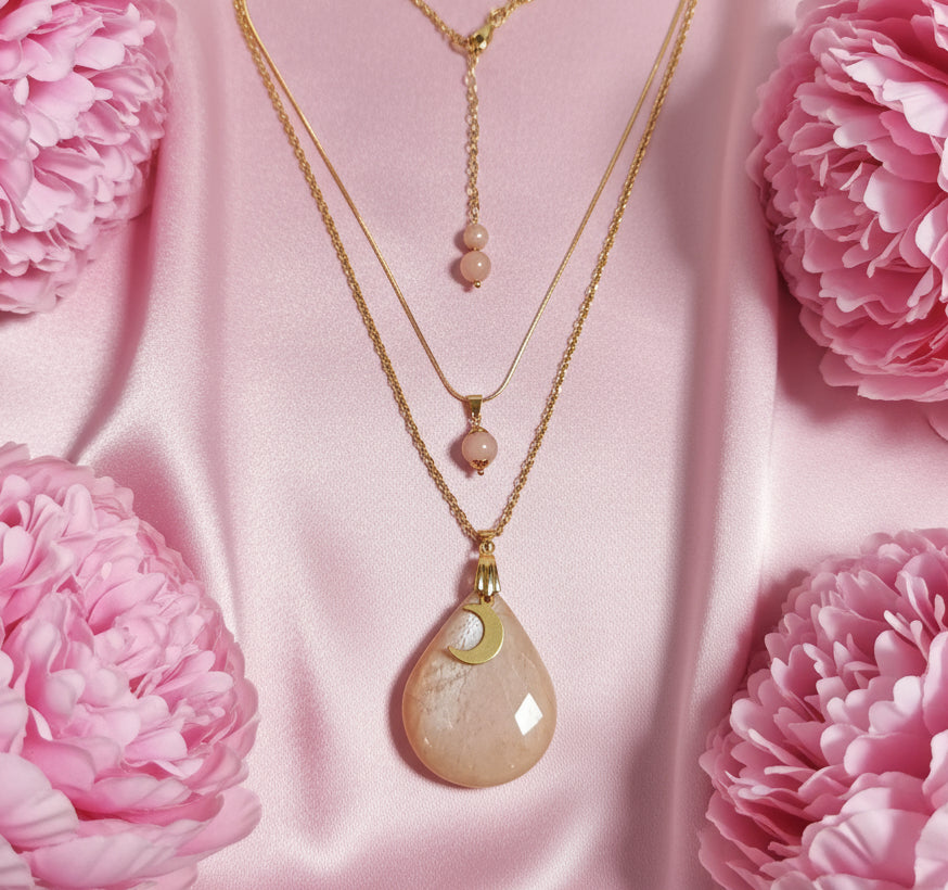 Double Collier doré en pierre de lune