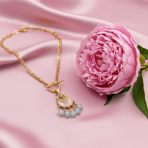 collier doré aigue marine artisanale