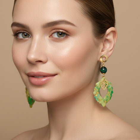 boucles doreilles fimo vertes malachite