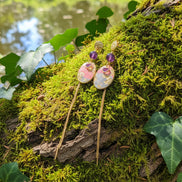 Boucles d'oreilles dorées, améthyste & polymère