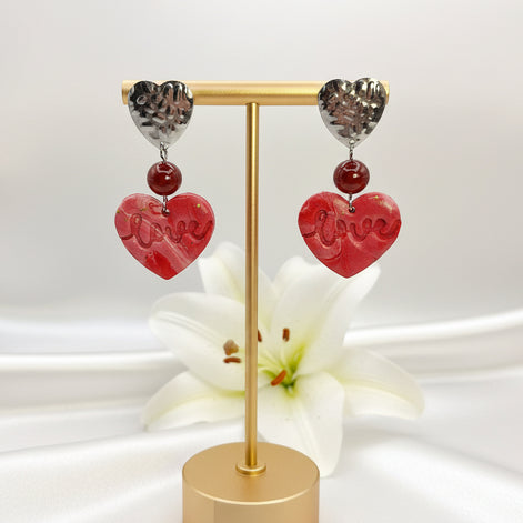 Boucles d'oreilles argenté Valentine et grenat