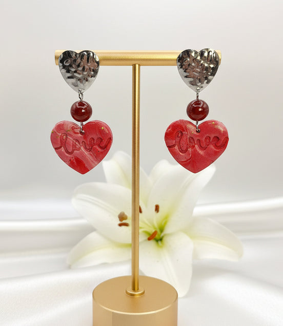 Boucles d'oreilles argenté Valentine et grenat