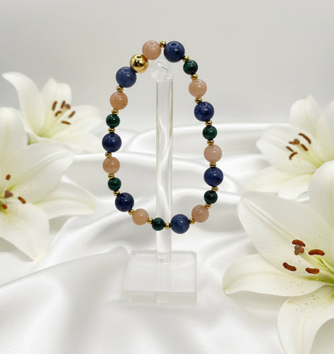 Bracelet Relation épanouie Pierre de Lune, Sodalite & Malachite