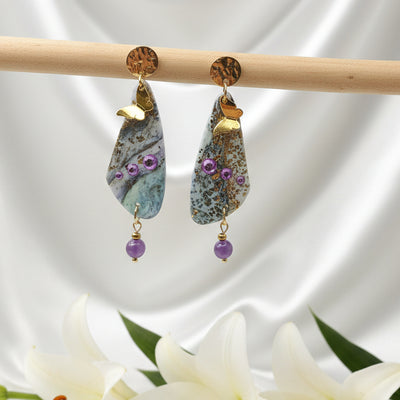 Boucles d'oreilles féeriques papillon et améthyste