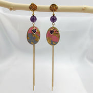 Boucles d'oreilles dorées, améthyste & polymère