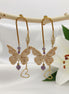 Boucles d'oreilles papillon rose dorées, améthyste & polymère