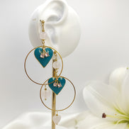 Boucles d'oreilles dorées coeur, quartz rose