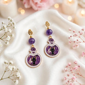 Boucles d’oreilles chats en améthyste