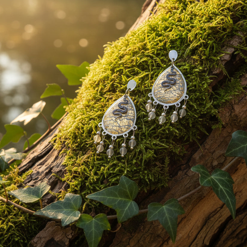 Boucles d'oreilles labradorite serpent
