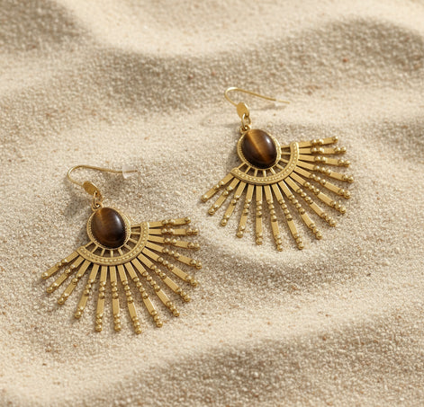 boucles d oreilles dorée oeil de tigre