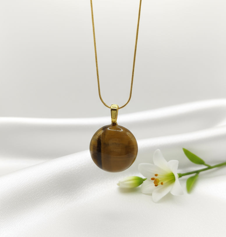 Collier doré et oeil de tigre doré, Métatron, horus, simple