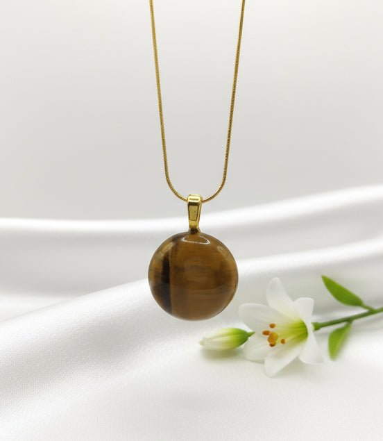 Collier doré et oeil de tigre doré, Métatron, horus, simple