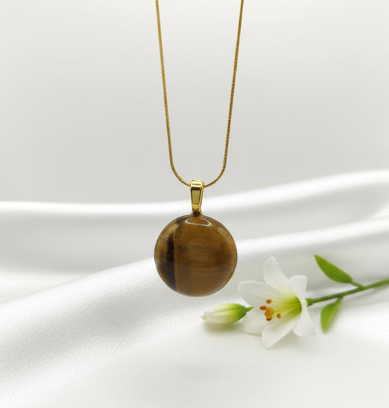 Collier doré et oeil de tigre doré, Métatron, horus, simple