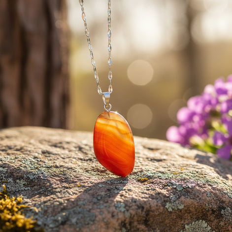 Collier argenté en cornaline